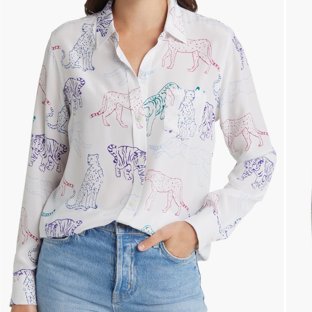Rail’s Kate Wildcat Print Button-Up Silk Blouse
